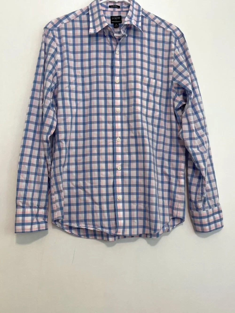 J. CREW Factory Mens Slim Untucked Flex Performance Casual Shirt Blue Pink Plaid